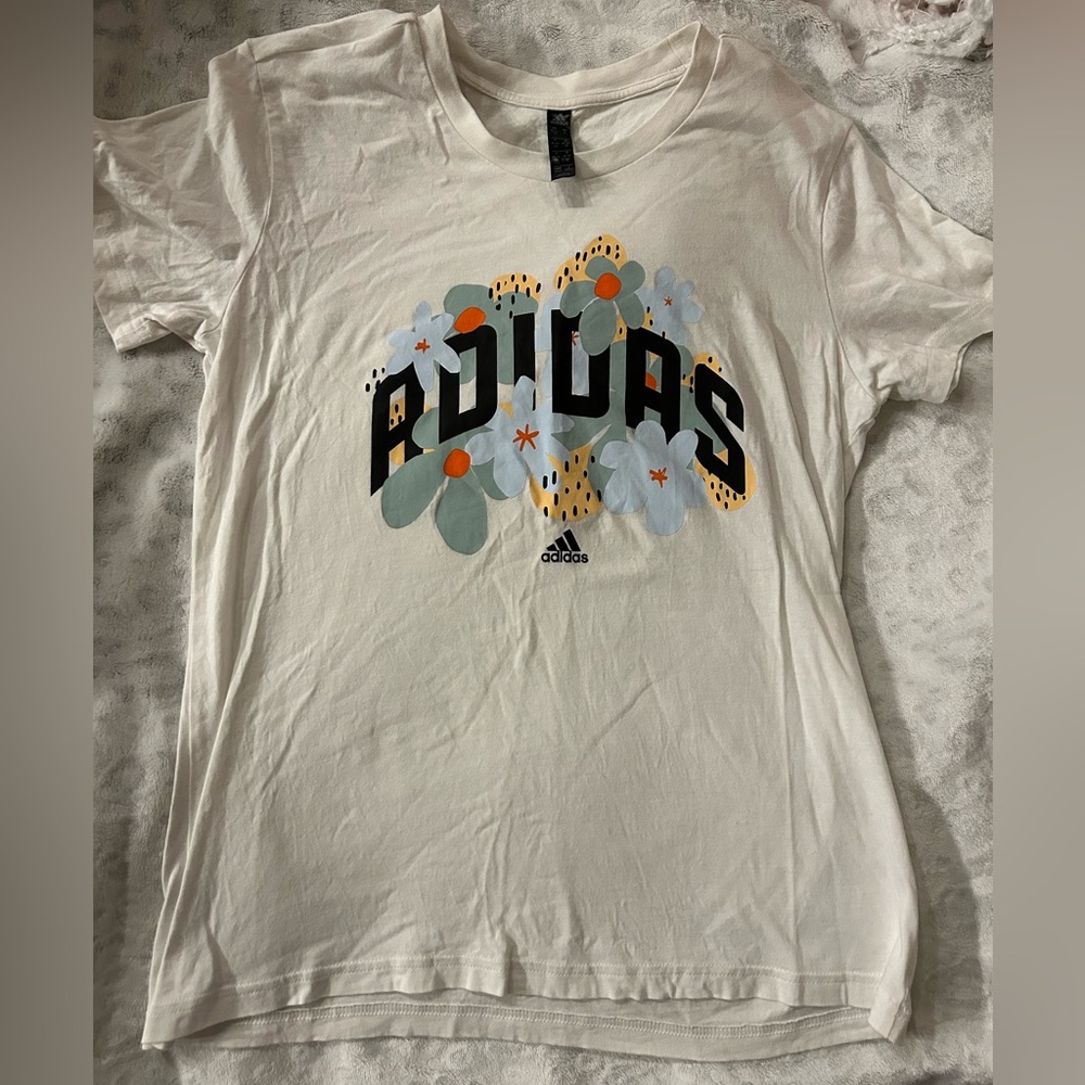 Adidas TShirt White Floral Medium